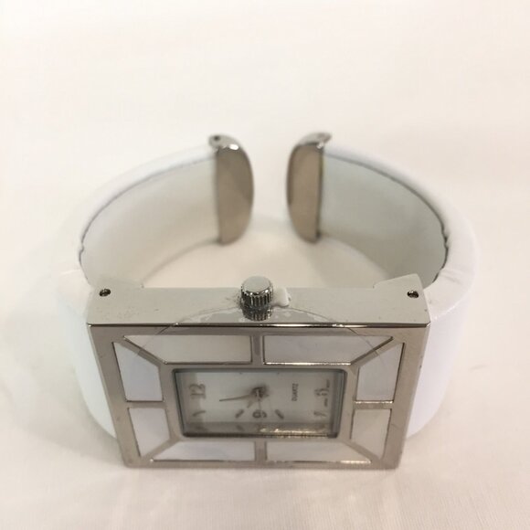 New In Box Avon Mother Of Pearl Bold White Hinged Cuff Bangle Style Analog Watch - Picture 2 of 8
